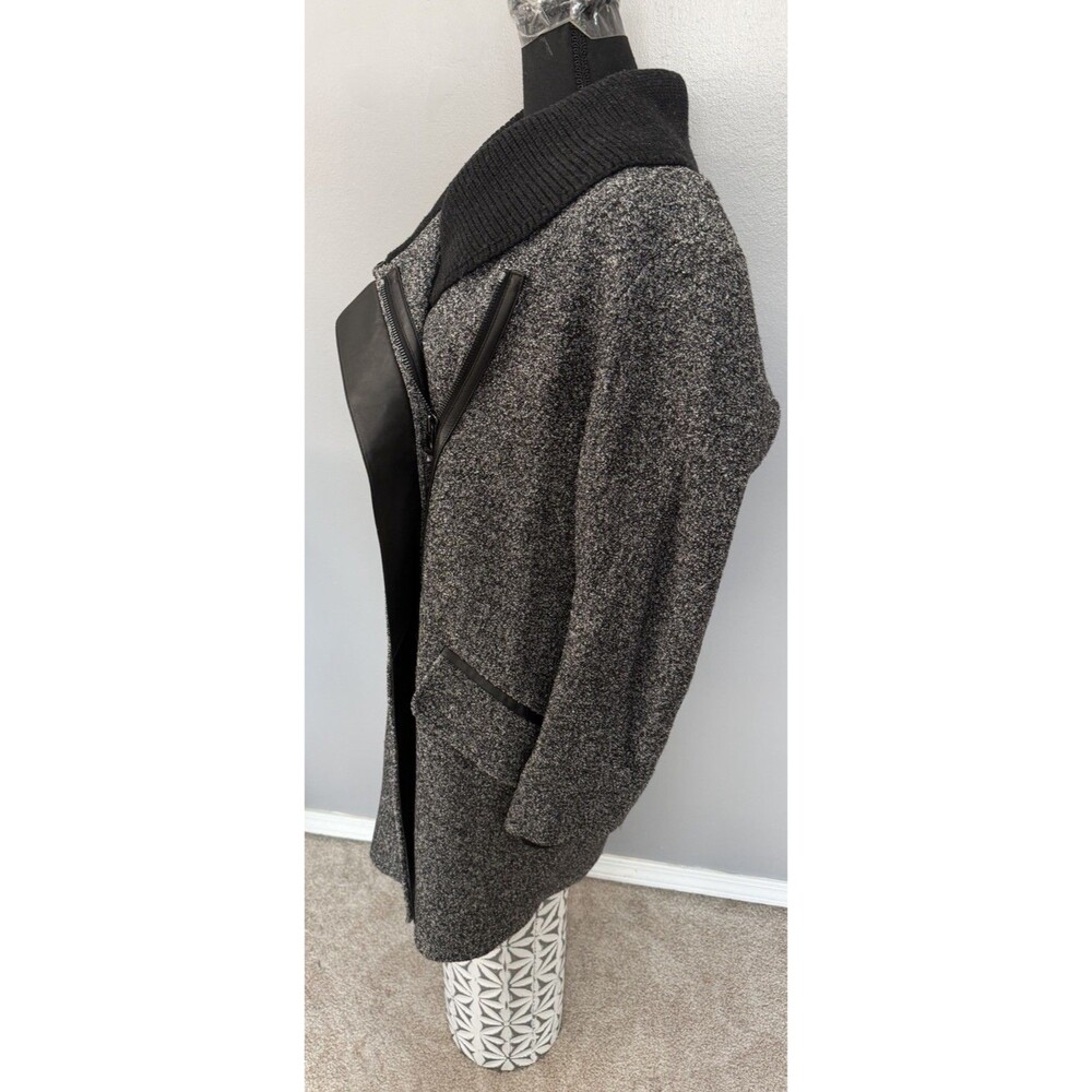 Vince Shawl Wool Blend Tweed Lamb Leather Trim Coat Womens Sz Large Jacket EUC - Picture 5 of 15